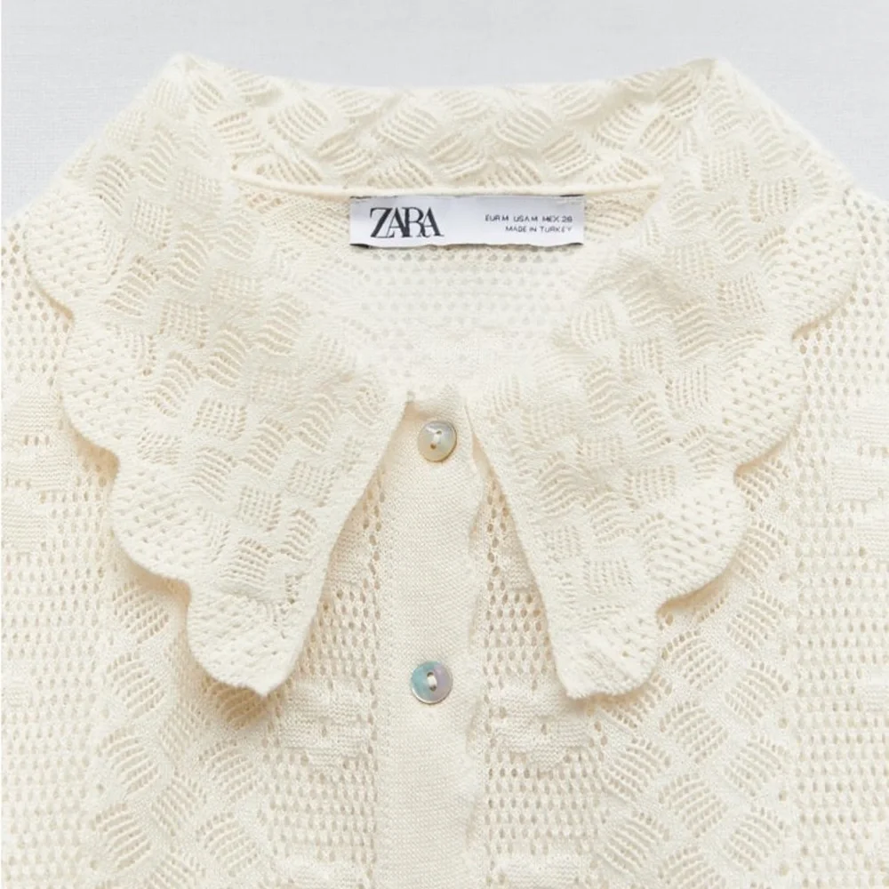 NWT ZARA CREAM CROCHET KNIT POINTELLE JACKET BLOUSE TOP Medium